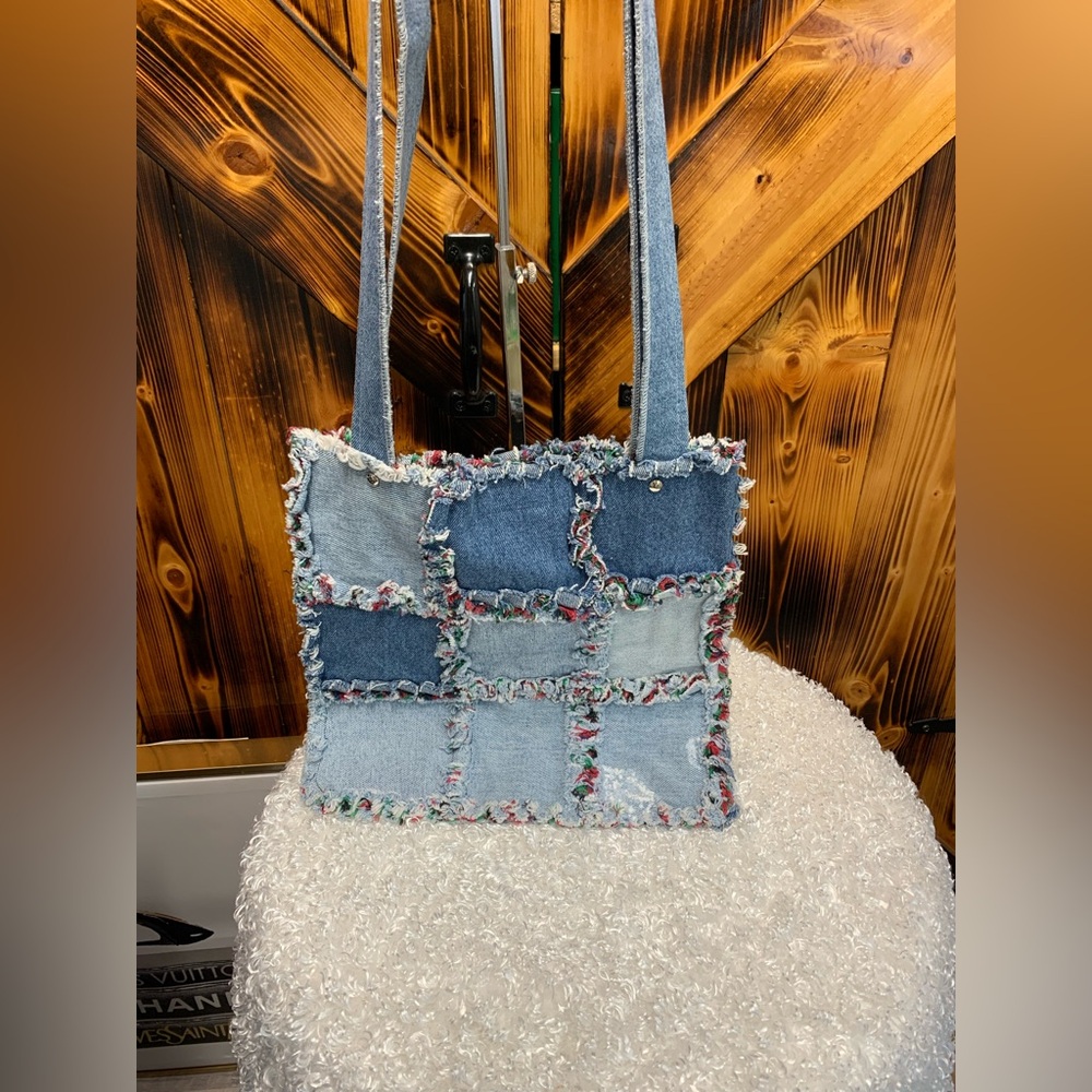 Denim Patchwork Tote Bag - Light & Dark Blue